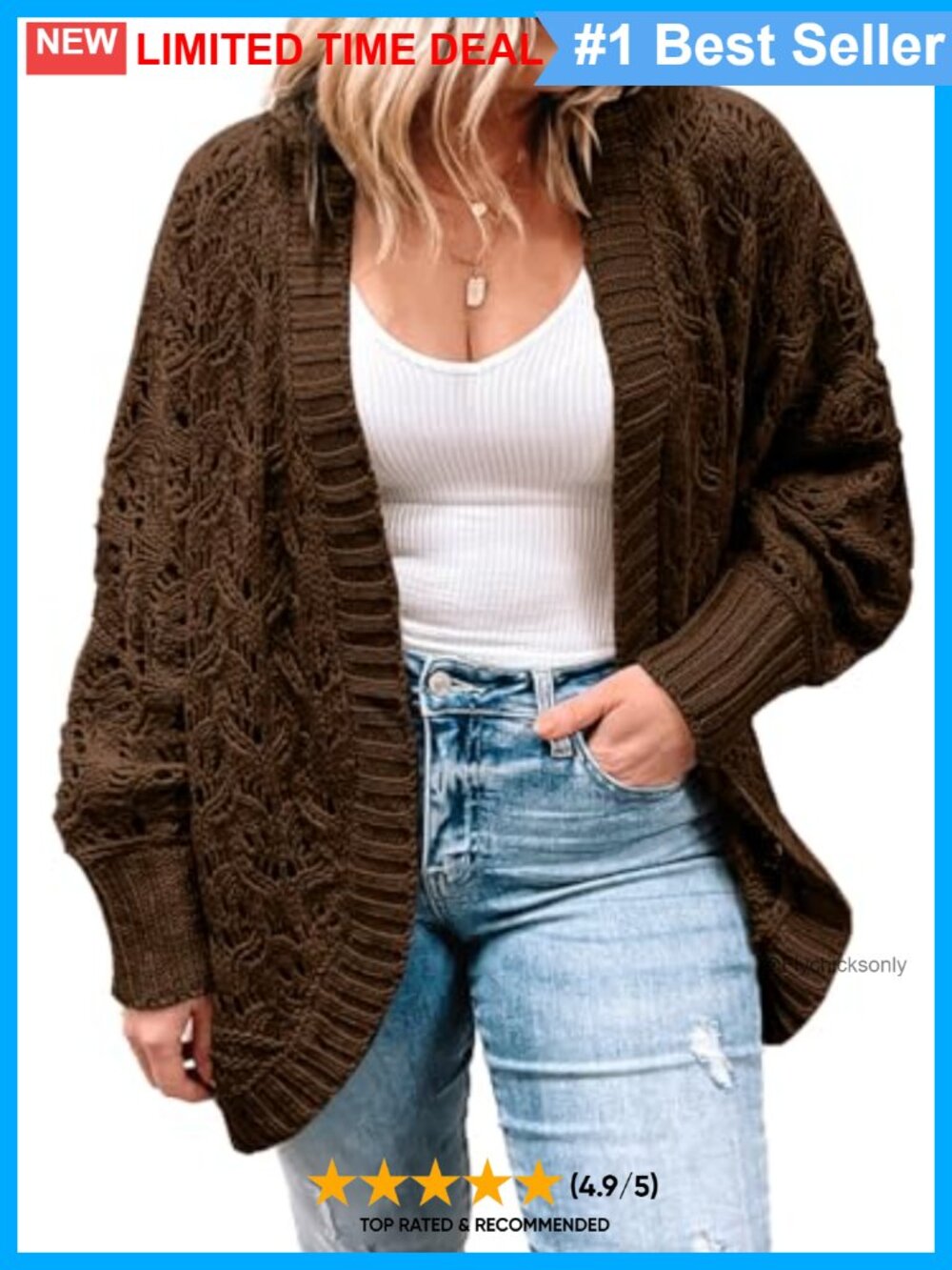 Plus Size Open Front Cardigan Long Sleeve Crochet Knit Sweater